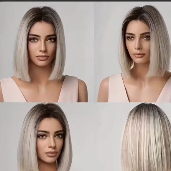 Heat-Resistant Synthetic Bob Wig - Ombre Blonde Gradient. - Picture 2 of 5